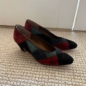 Sensations Vintage Women Patchwork Suede Leather Colorful Low Heel Pumps
